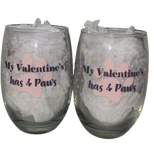 2 Piece Stemless Wine Glasses (My Valentine's Has 4 Paws)
